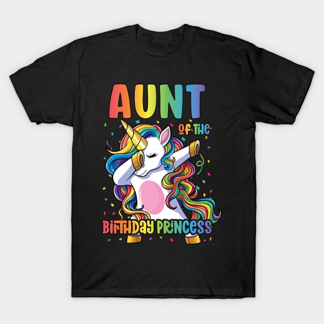 Aunt of the Birthday Princess Dabbing Unicorn Girl T-Shirt by Pennelli Studio